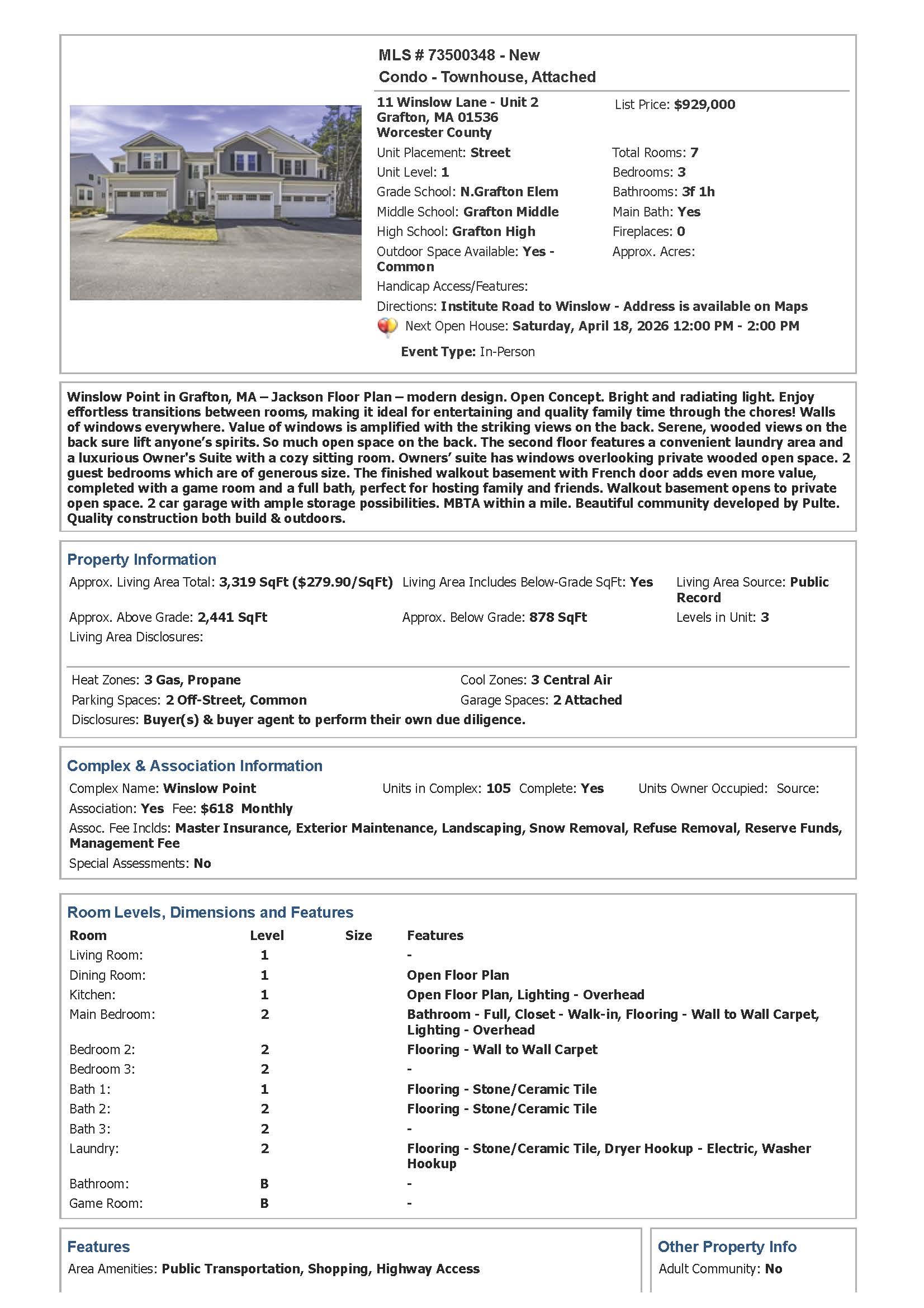 11 Winslow Lane - Unit 2 Grafton, MA 2 MLS Listing 11 winslow Page 01