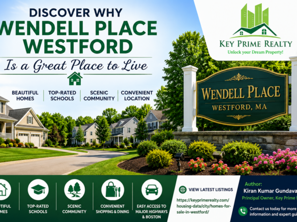 “Wendell Place Westford MA community homes and neighborhood infographic by Key Prime Realty.”